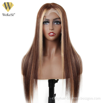10a Grade Deep Wave Hd Swiss Transparent 4x4 5x5 Lace Frontal Wig Honey Brown Ombre Highlight Human Hair Closure Wigs